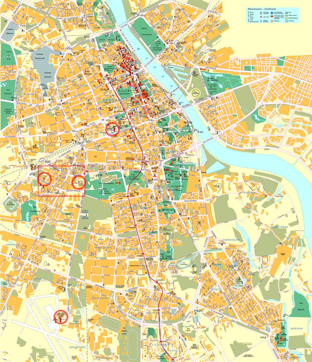 خريطة الشارع من وسط مدينة وارسو