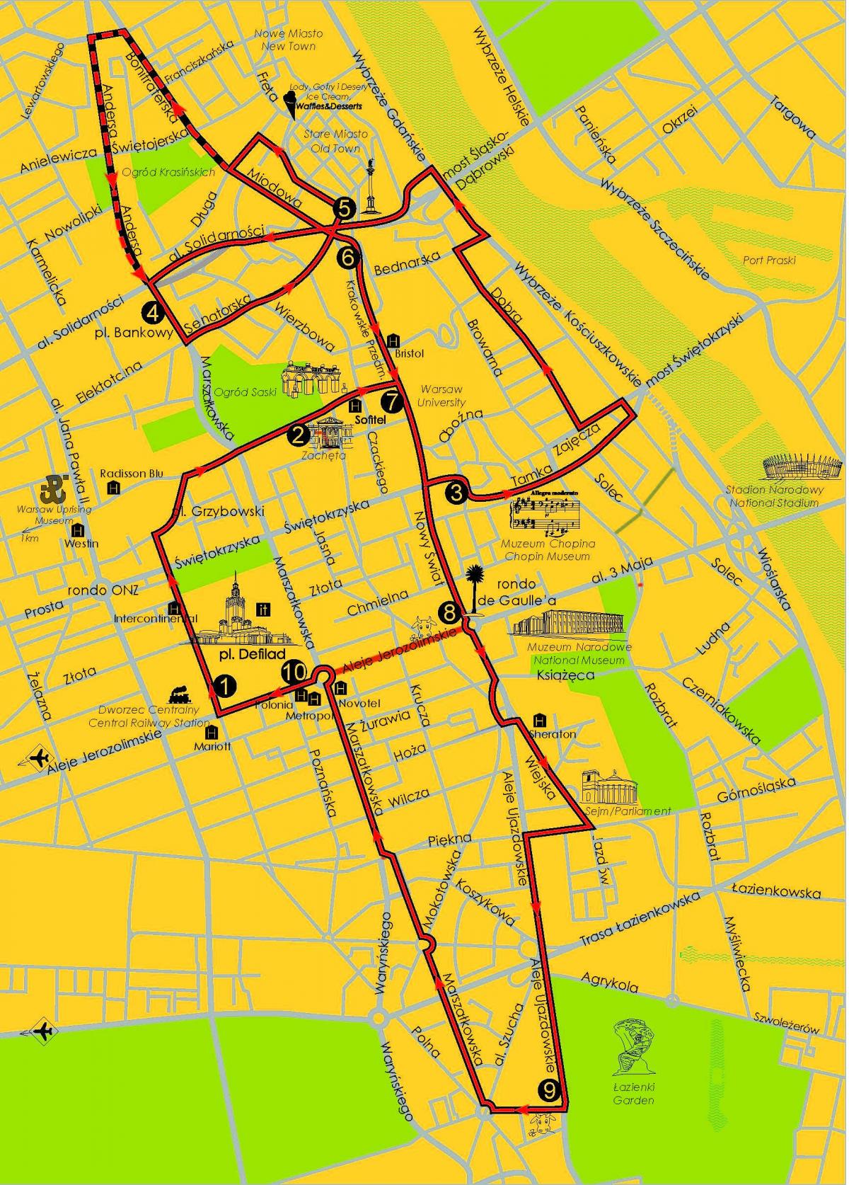 خريطة وارسو هوب على هوب إيقاف الحافلة 